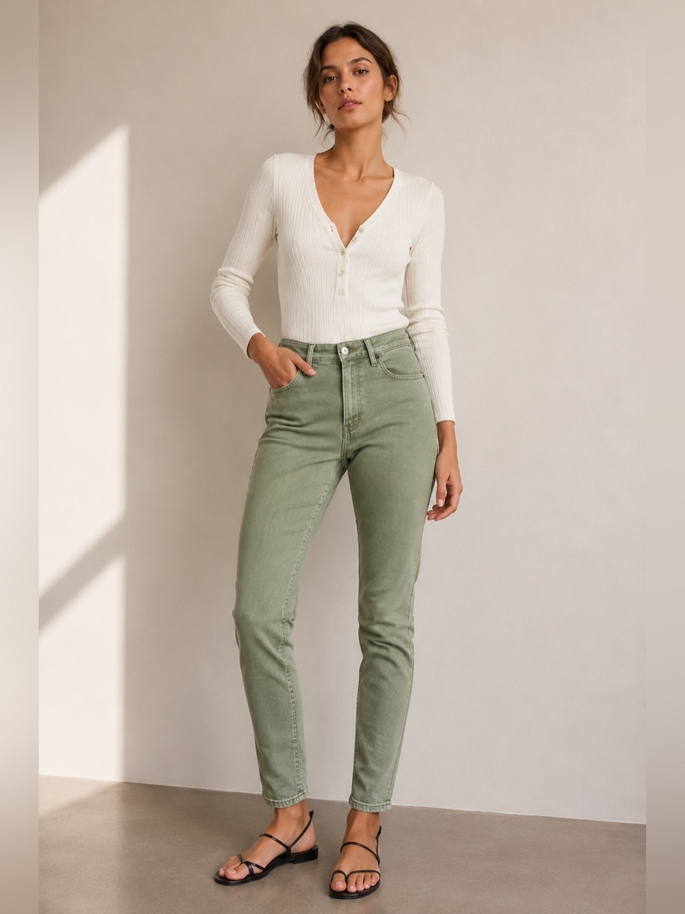 Stradivarius Super High Waist Skinny Jeans Green EUR 38 / US 6